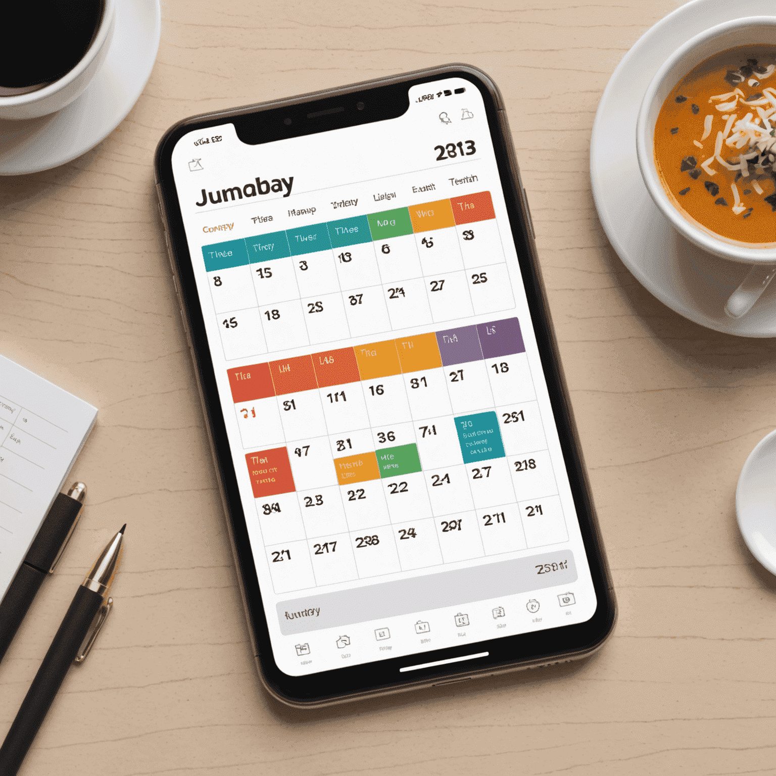 An intuitive calendar interface showing a monthly view with color-coded events, easy-to-read date numbers, and a clean, modern design