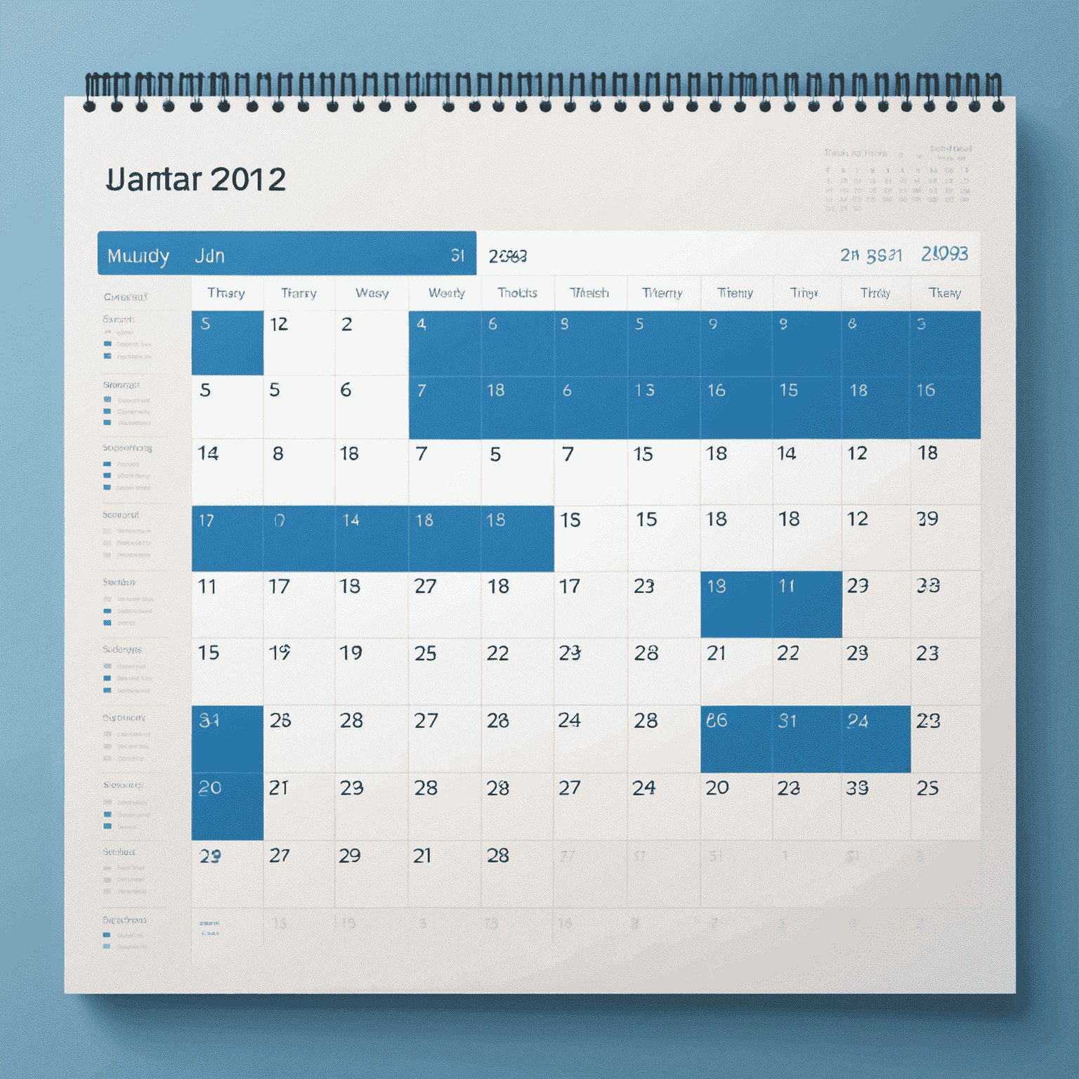 A sleek and modern calendar interface showing a week view with various appointments scheduled. The design is clean and minimalist, with a calming blue color scheme.