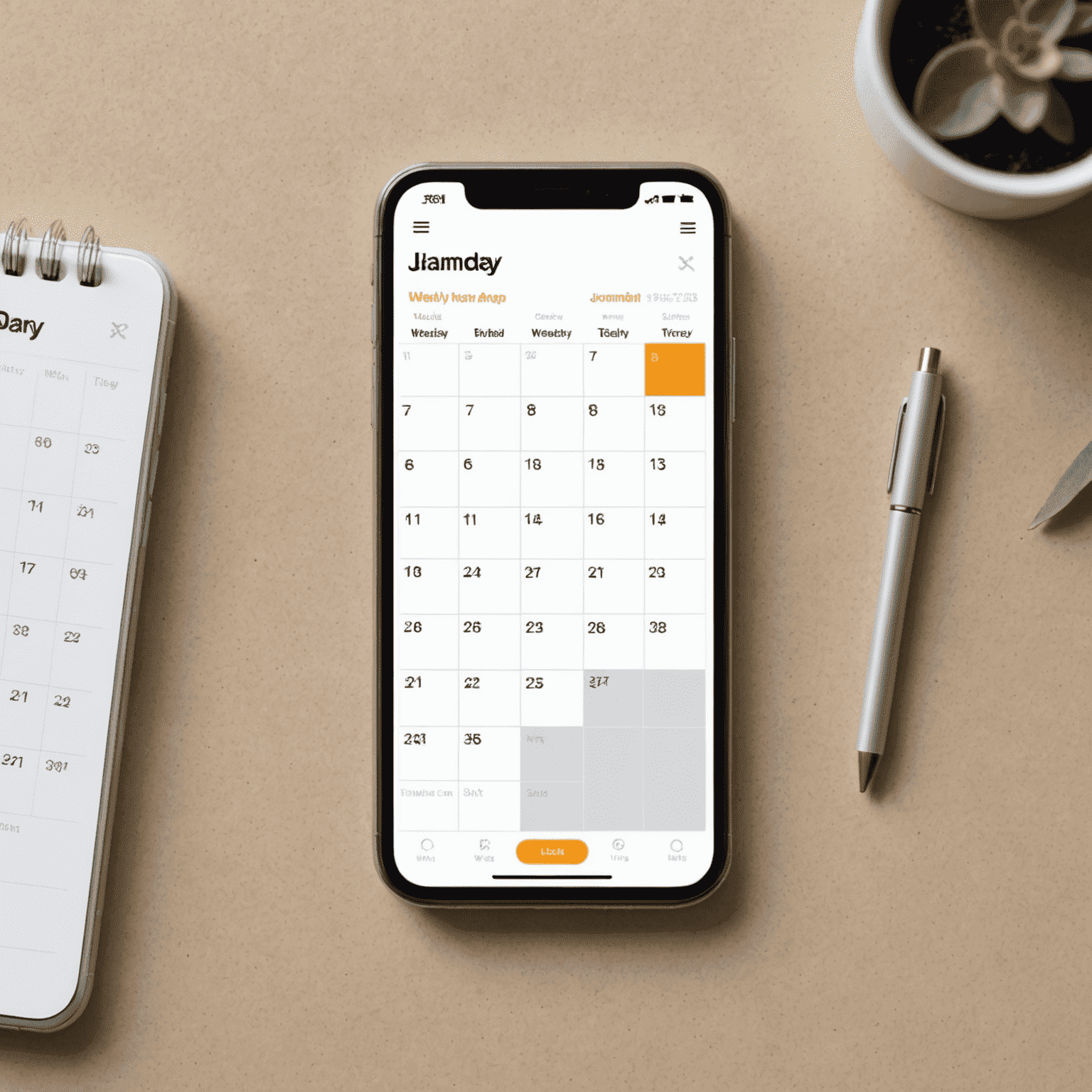 A mobile phone displaying the calendar app with a weekly view, showing easy-to-tap event blocks and a clean, minimalist design