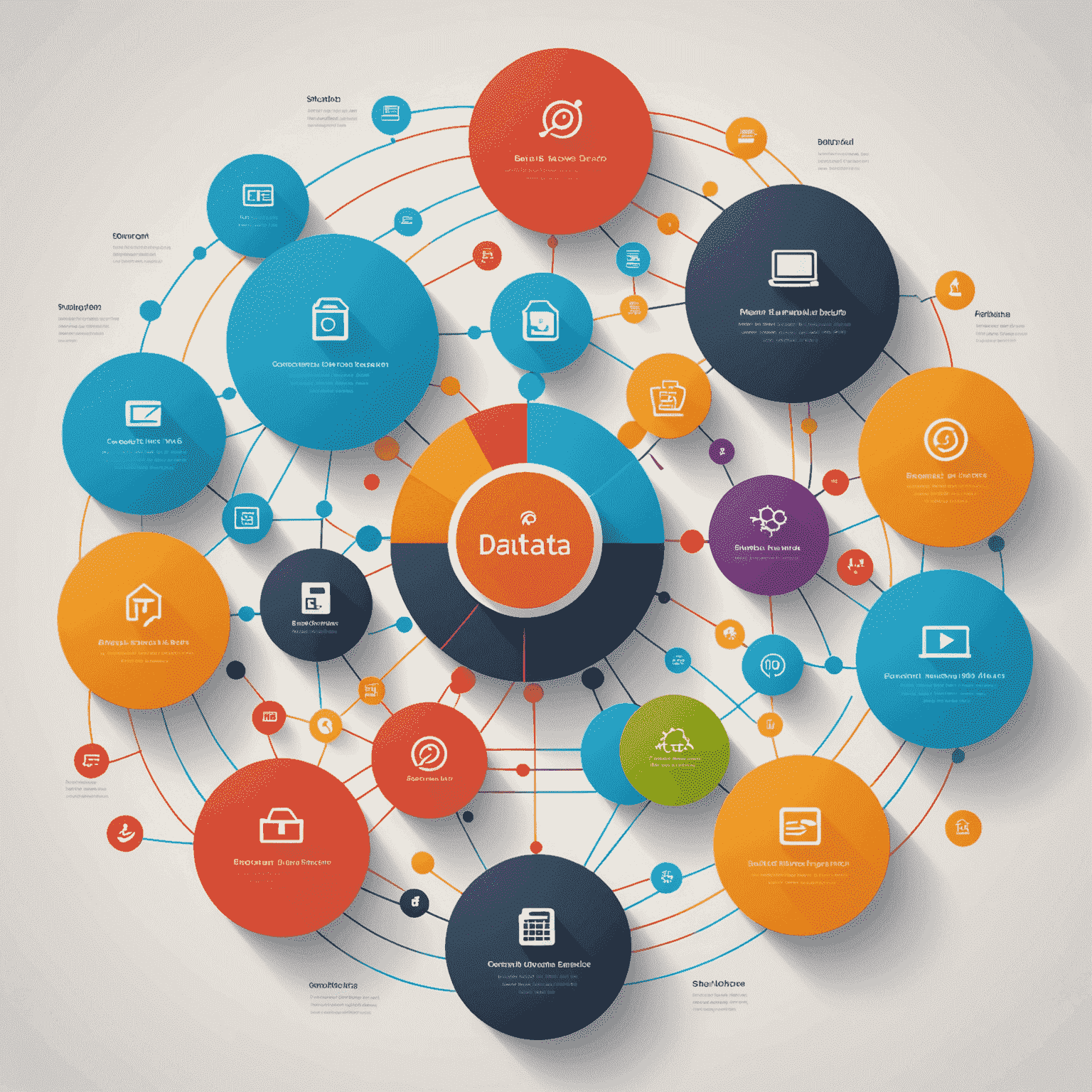A diagram showing our platform at the center, connected to various popular business tools and apps with smooth, colorful lines representing data flow